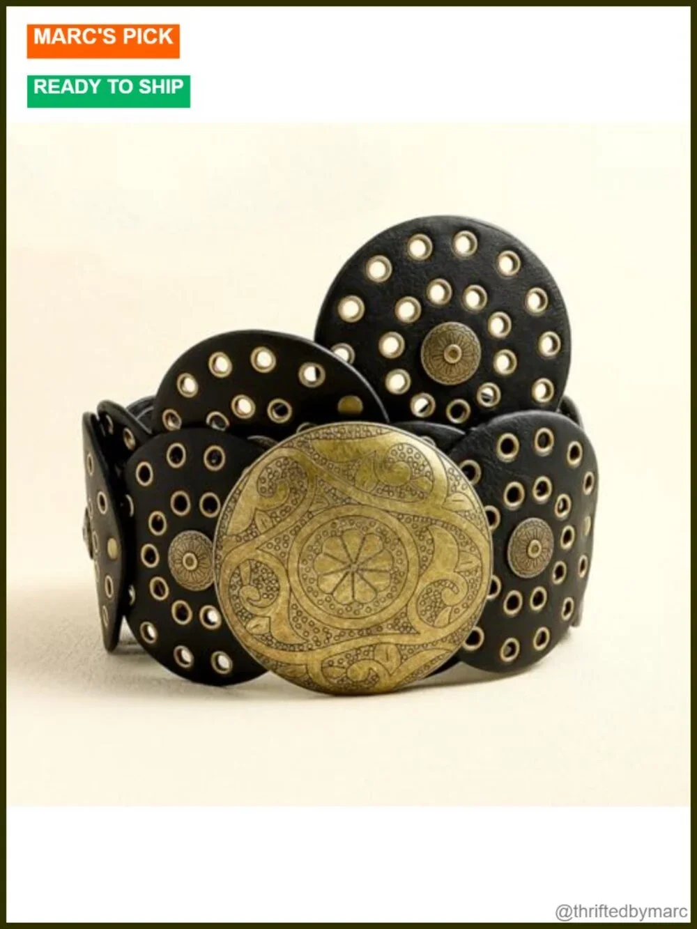 Wide PU Leather Disc Belt Hollow Out Round Vintage Western Waist Belt